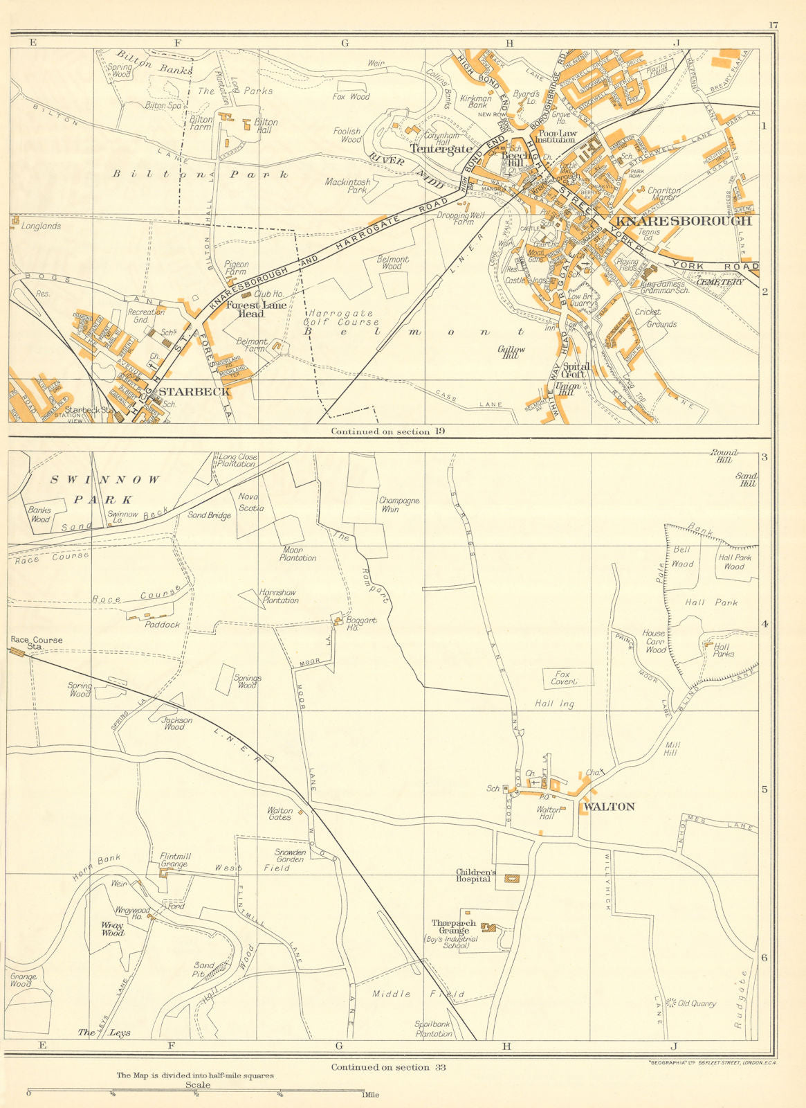 YORKSHIRE Starbeck Forest Lane Head Tentergate Knaresborough Wetherby 1935 map